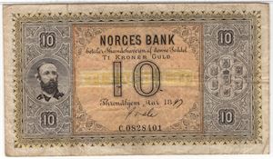 10 kroner 1897 C.0828401 Oscar II. SS-Seddel. Sign. Quale. Kv.1/1-