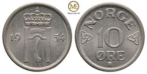 10 øre 1954 Haakon VII. Kv.0