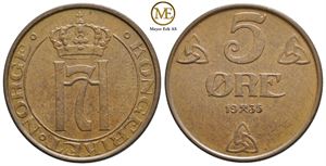 5 øre 1935 Haakon VII. Kv.0