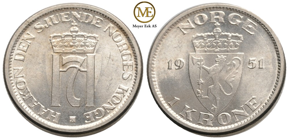 1 krone 1951 Haakon VII. Kv.0