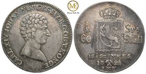 1/2 speciedaler 1824 Carl XIV Johan. Kv.1+