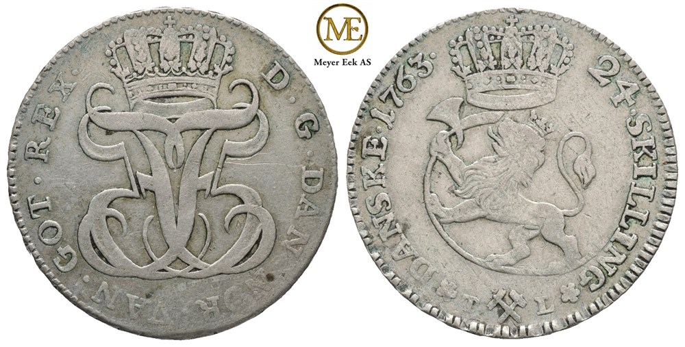 24 Skilling 1763 Frederik V. Kv.1/1+