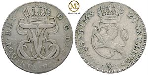 24 Skilling 1763 Frederik V. Kv.1/1+