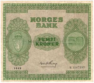 50 kroner 1949 B.3567235. Kv.1+