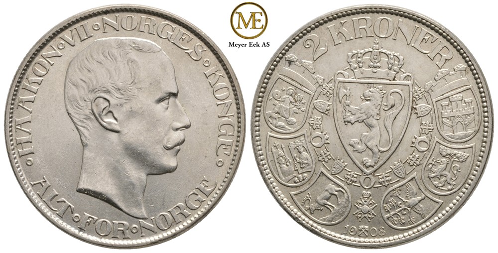 2 kroner 1908 Haakon VII. Kv.0