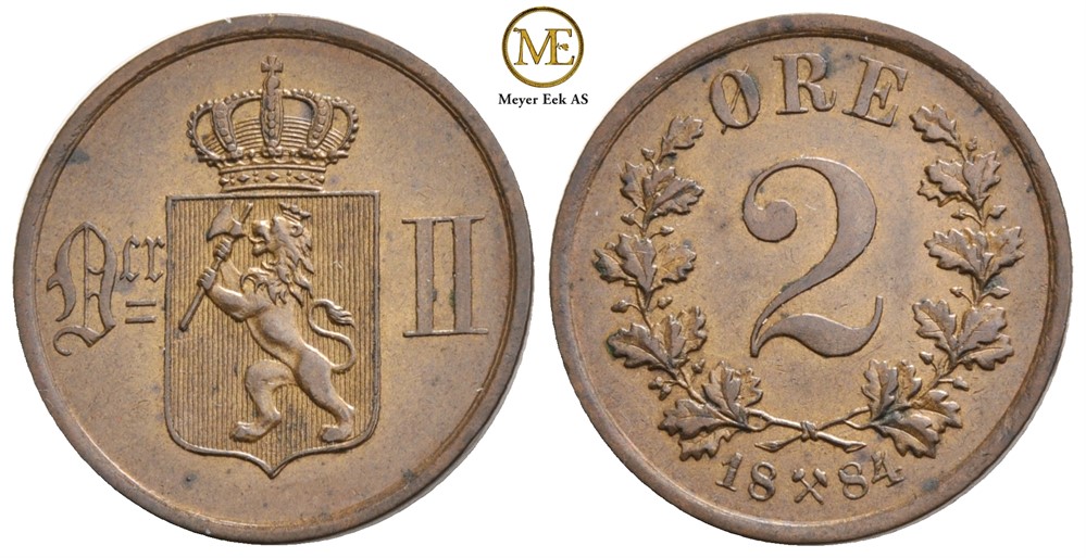 2 øre 1884 Oscar II. Kv.0/01