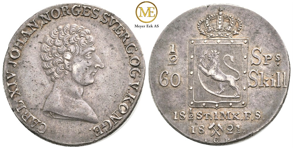 1/2 speciedaler 1821 Carl XIV Johan. Kv.01