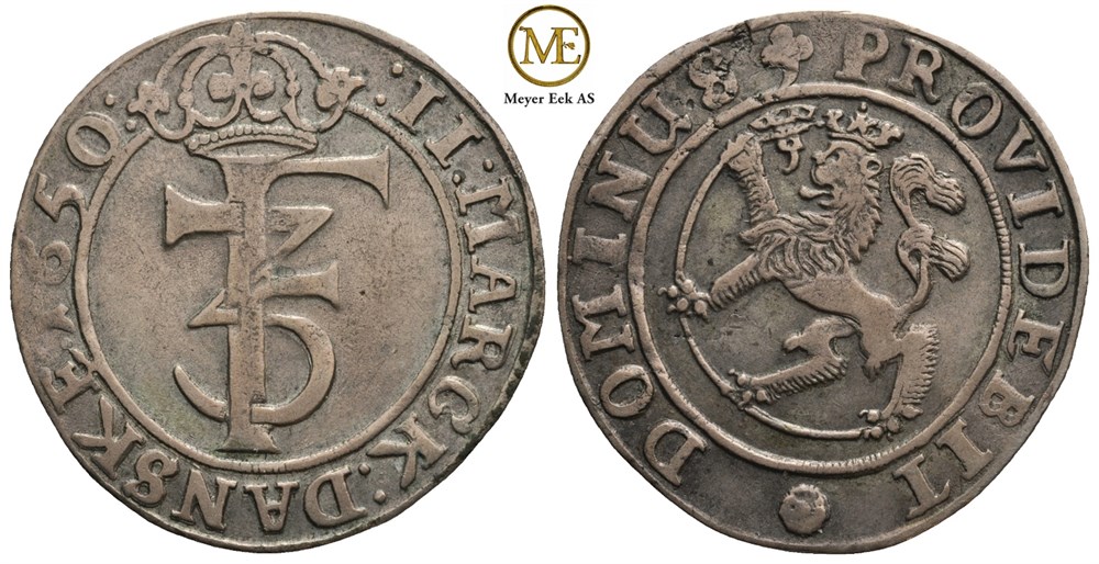 2 mark 1650 Frederik III. Kv.1+