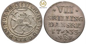 8 skilling 1733 Christian VI. Kv. 01