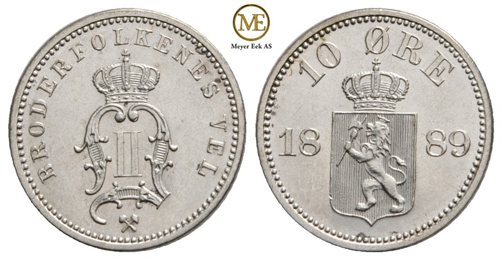 10 øre 1889 Oscar II. Kv.0