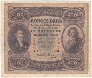 100 kroner 1942 B.9752750. Kv.1/1+