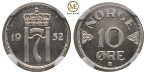 10 øre 1952 Haakon VII. MS66.