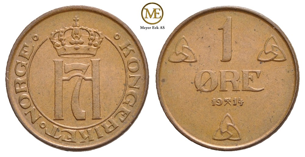 1 øre 1914 Haakon VII. Kv.0