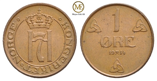 1 øre 1914 Haakon VII. Kv.0