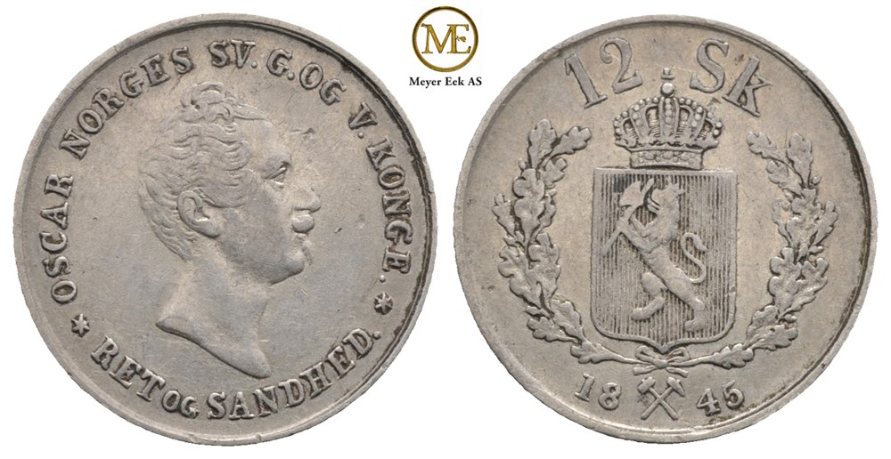 12 skilling 1845 Oscar I. Kv.1+
