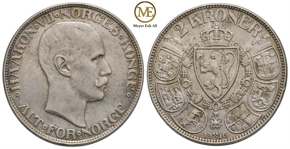2 kroner 1916 Haakon VII. Kv.1/1+