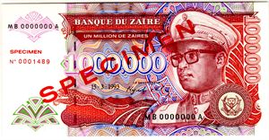 Zaire 1000000 zaires 1993 specimen Kv.0