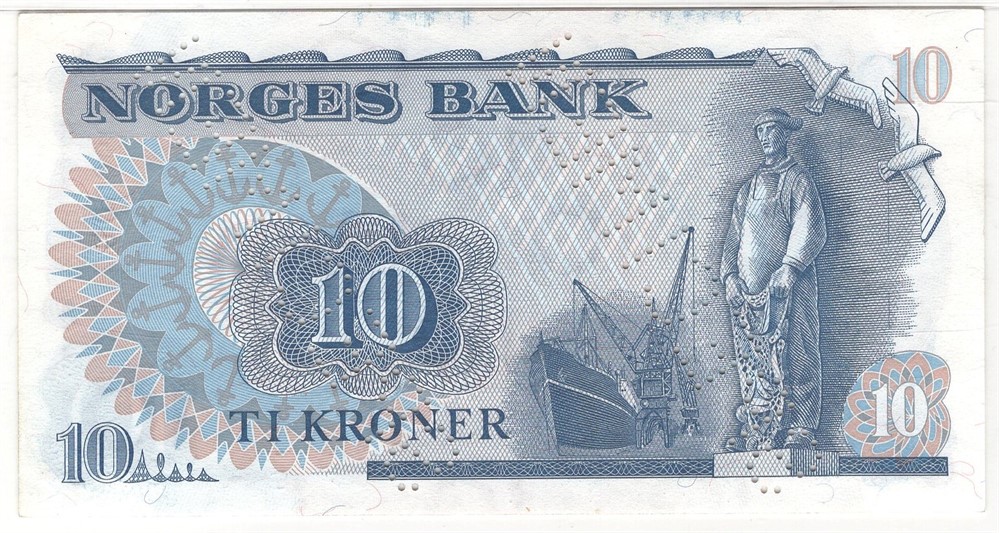 10 kroner 1974 Specimen QQ.0000000. Gradert til 66 PMG. RR Kv.0