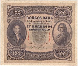 100 kroner 1942 B.8684247. Kv.01