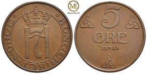 5 øre 1939 Haakon VII. Kv.0/01