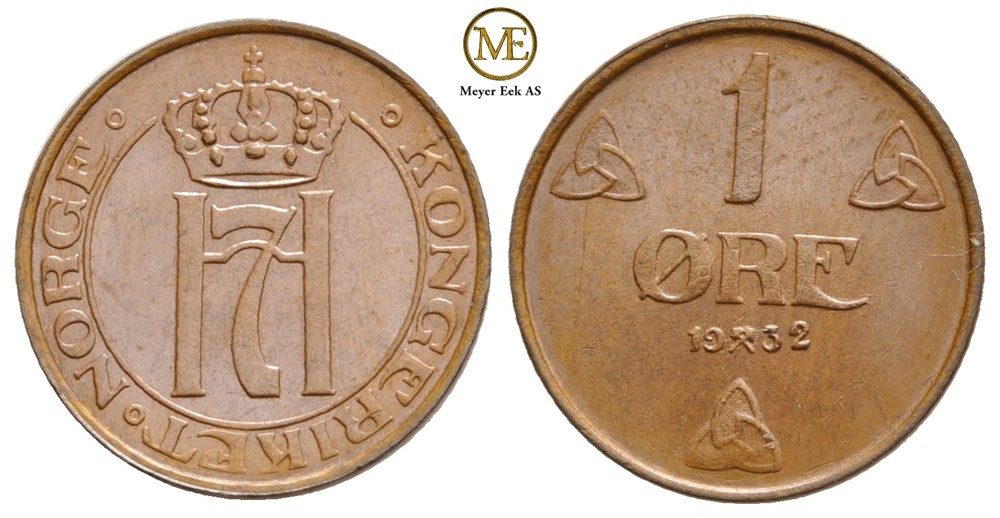 1 øre 1932 Haakon VII. Prakt eksemplar