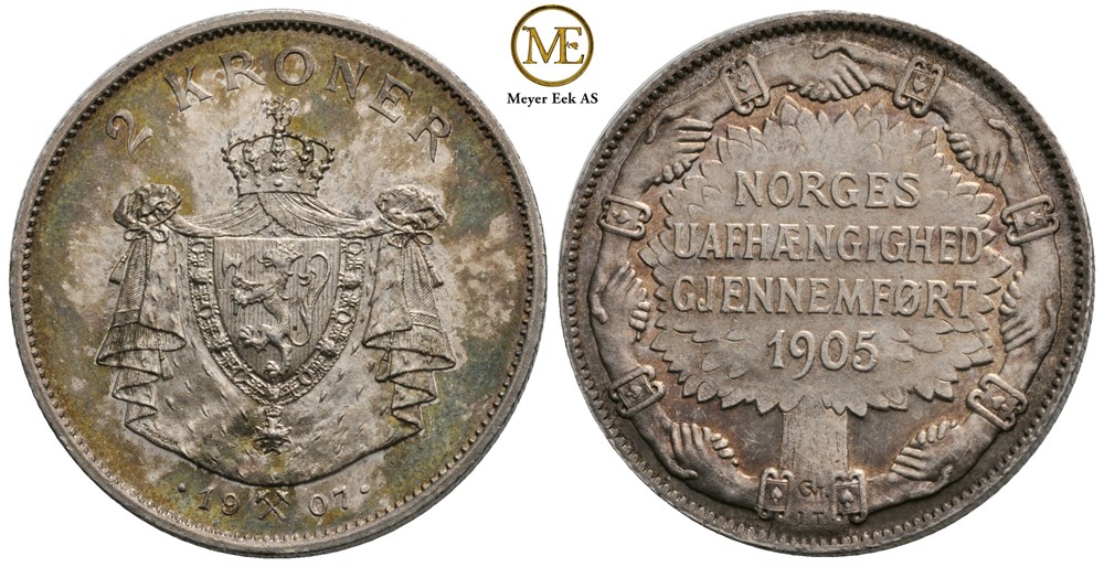 2 kroner 1907 Jub. Haakon VII. Kv.0/01