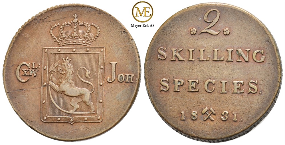 2 skilling 1831 Carl XIV Johan. Kv.01