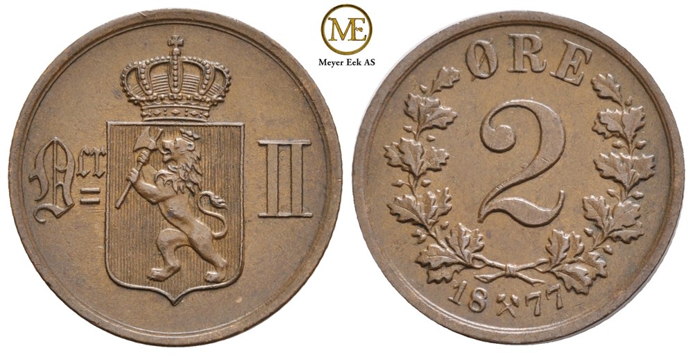 2 øre 1877 Oscar II. Kv.01