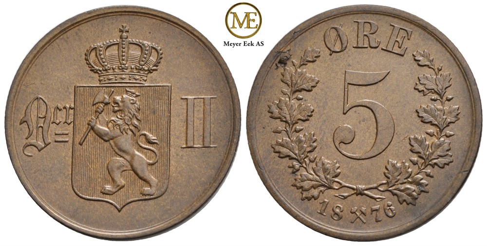 5 øre 1876 Oscar II. Kv.0