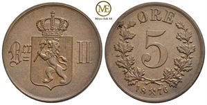 5 øre 1876 Oscar II. Kv.0