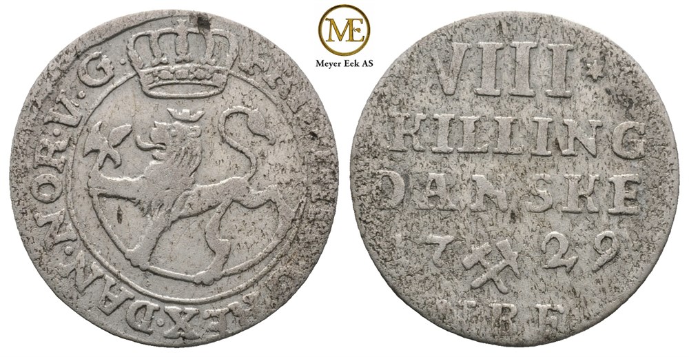 8 skilling 1729 Frederik IV. Kv.1