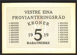 Vestre Eina provianteringsraad 5 kr 1919 kv. 0