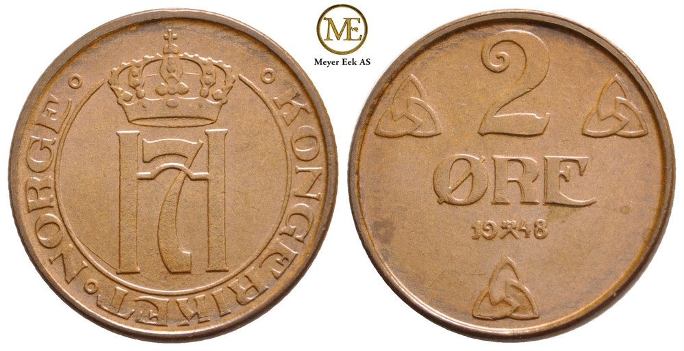 2 øre 1948 Haakon VII. Kv.0