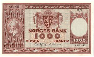 1000 kroner 1974 A.5837950. Kv.01