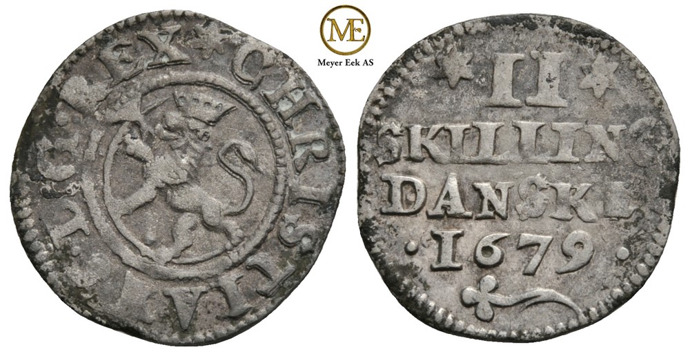 2 skilling 1679 Christian V. Kv.1+