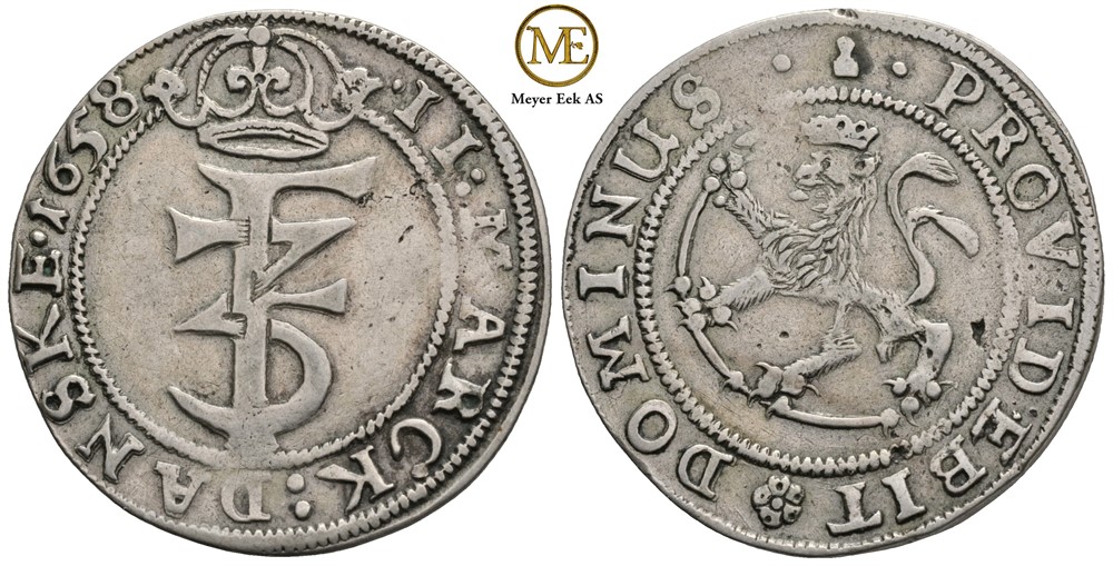 2 mark 1658 Frederik III. Kv.1+