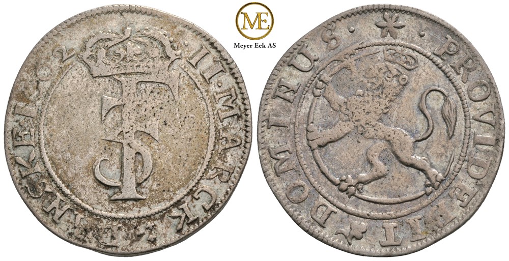 2 mark 1662 Frederik III. Kv.1/1+