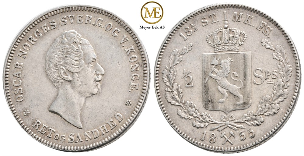 1/2 speciedaler 1855 Oscar I. Kv.1+/01