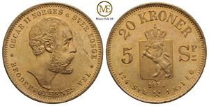 20 kroner/ 5 Spc. 1874 Oscar II. Kv.01