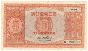 10 kroner 1949 K.1232929. Kv.0/01