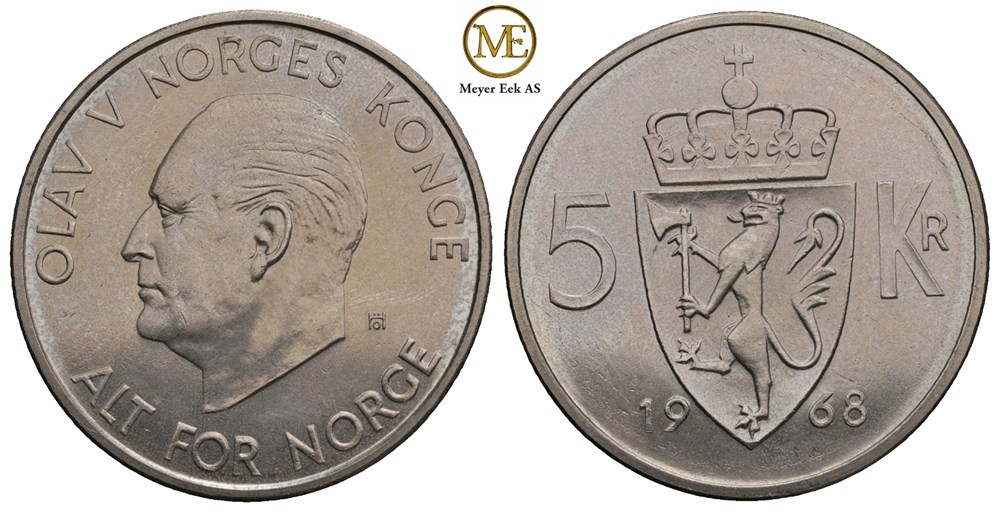 5 kroner 1968 Olav V. Kv.0