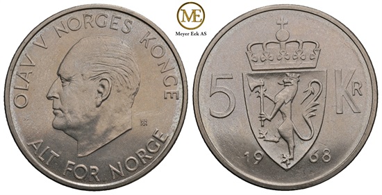 5 kroner 1968 Olav V. Kv.0