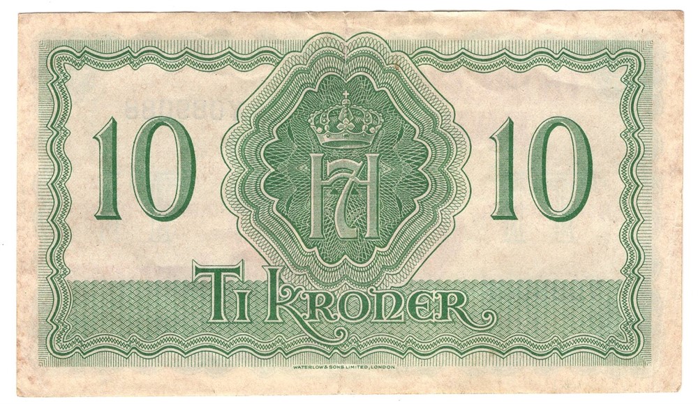 10 kroner 1944 Y.089088. London Utg. Kv.1/1+