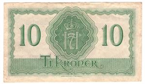 10 kroner 1944 Y.089088. London Utg. Kv.1/1+