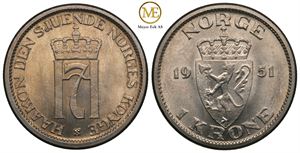 1 krone 1951 Haakon VII. Type II. Kv.0