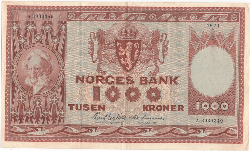 1000 kroner 1971 A.3930349. Kv.1/1+