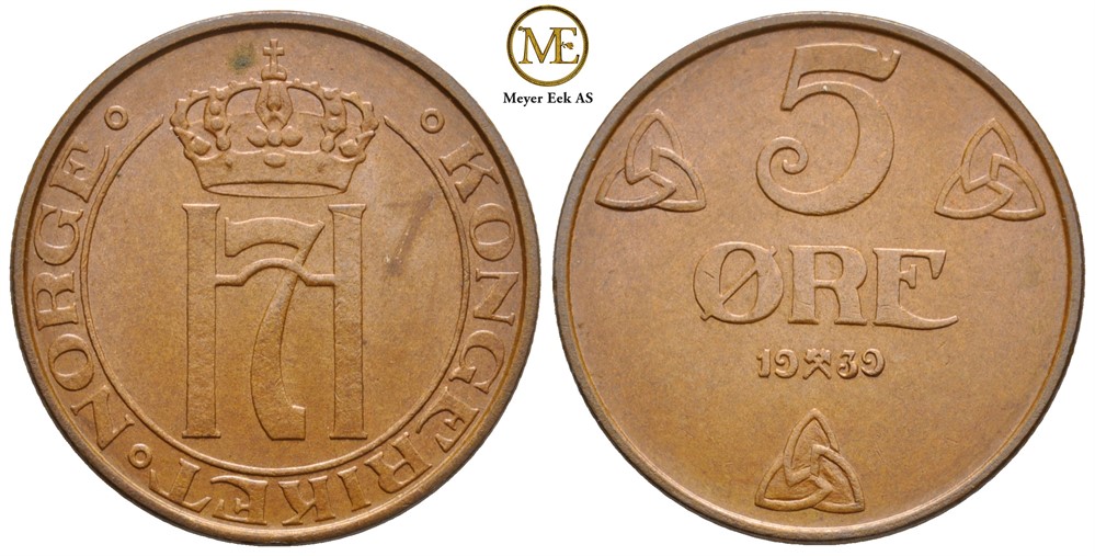 5 øre 1939 Haakon VII. Kv.0