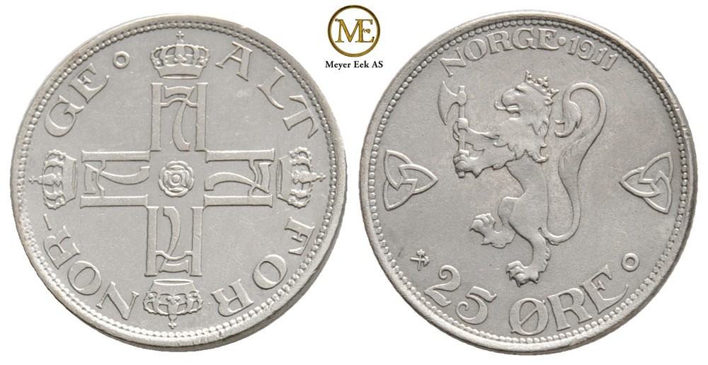 25 øre 1911 Haakon VII. Kv.0/01