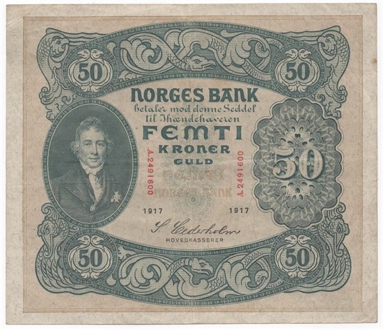 Norge 50 kroner 1917 A kv. 1/1-