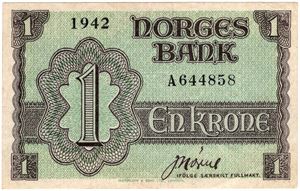 1 krone 1942 A. London utgaven. Kv.1+/01